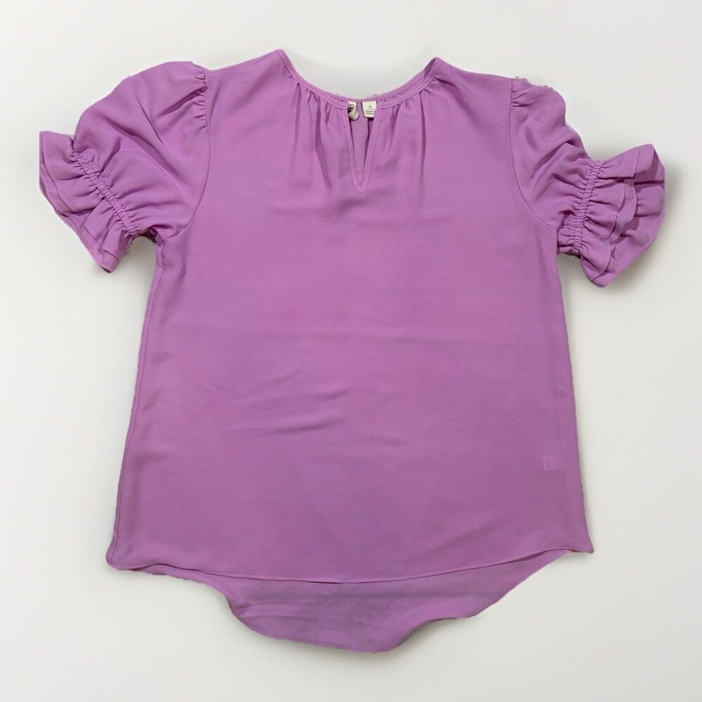 Cato Blouse Top Women’s Small Lilac Lavender Purple Ruffle Sleeve V Neck Shirt